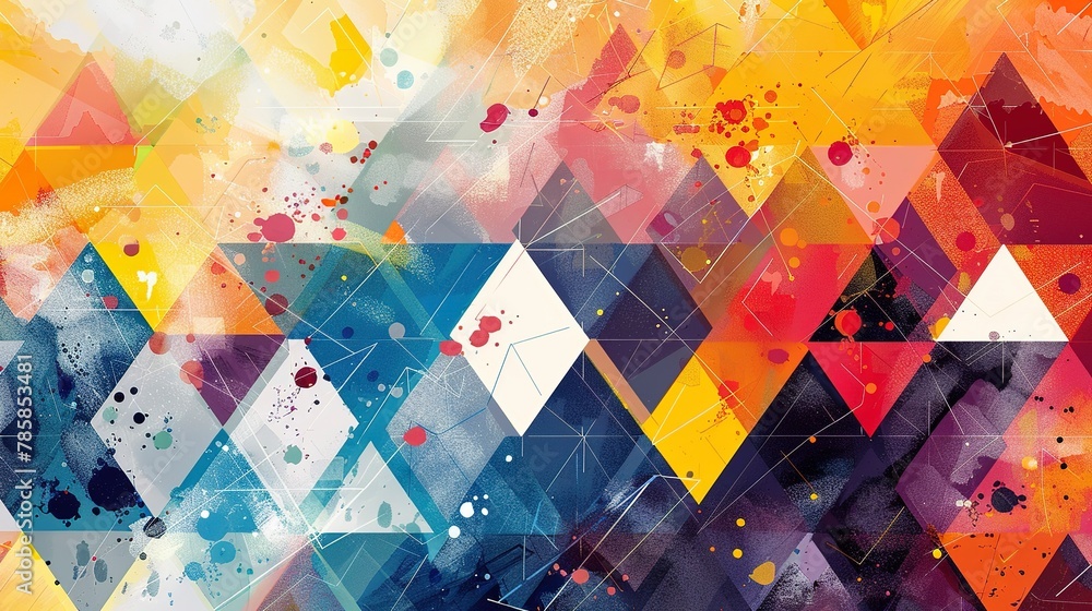 Poster geometric abstract patterns with bursts of color, representing new opportunities and beginnings.