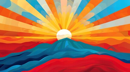 Stylized abstract sunrise, symbolizing the guiding light and optimism mothers provide. -