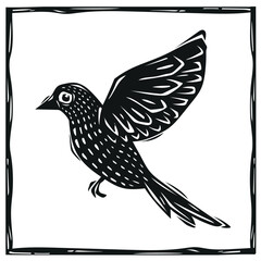 Flying bird. Woodcut in Brazilian cordel style. Vector illustration.eps