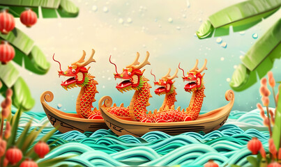 Dragon Boat Festival in lake for chinese traditional season