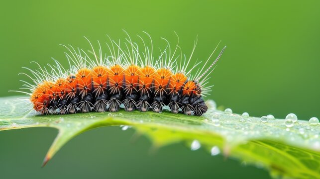 Macro image of a woolly bear caterpillar on a leaf