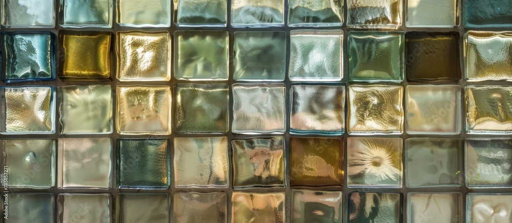 Poster a distant figure stands behind a solid wall made of transparent glass blocks, creating a unique visu