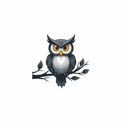 Owl on a branch logo illustration design flat vector