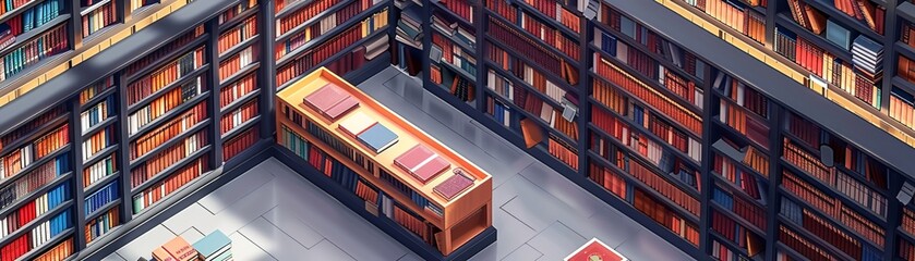 Isometric display of a book collector s vault with rare editions, exclusive and secure