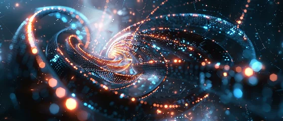 Rolgordijnen Blueprints in bytes, genetic glow, cybernetic strands spiraling © Seksan