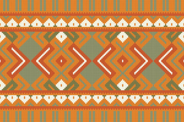 Ikat Seamless Pattern Embroidery Background. Ikat Design Geometric Ethnic Oriental Pattern Traditional. Ikat Aztec Style Abstract Design for Print Texture,fabric,saree,sari,carpet.