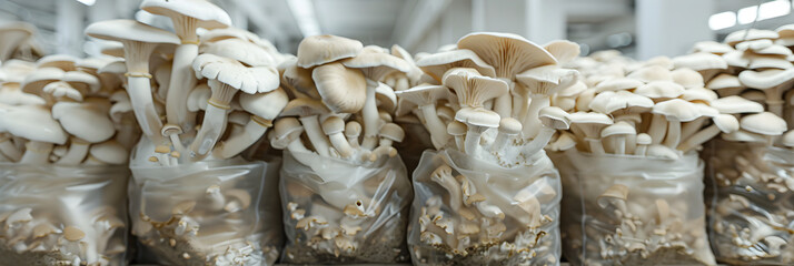 Comprehensive View into Controlled Agricultural Practices: Oyster Mushroom Cultivation - obrazy, fototapety, plakaty