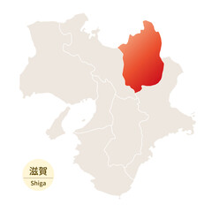Fototapeta premium 滋賀県の明るく美しい地図、近畿地方の中の滋賀県