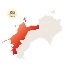 愛媛県の明るく美しい地図、四国地方の中の愛媛県