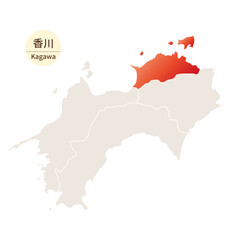 香川県の明るく美しい地図、四国地方の中の香川県