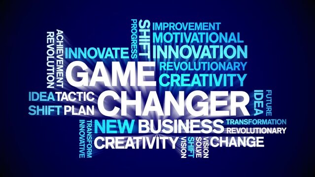 Game Changer animated word cloud;text design animation tag kinetic typography seamless loop.