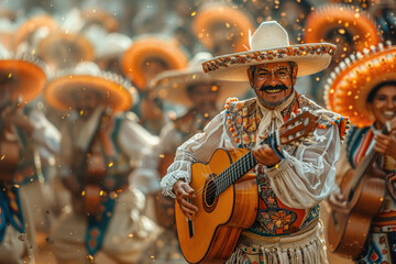 Energetic image capturing the essence of Cinco de Mayo with lively Mariachi music and dancing - obrazy, fototapety, plakaty