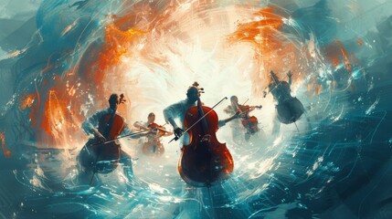 Ethereal Symphony: Psychic Musicians Manipulating Energy Waves - obrazy, fototapety, plakaty