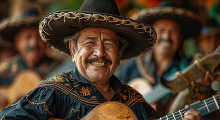 Energetic image capturing the essence of Cinco de Mayo with lively Mariachi music and dancing - obrazy, fototapety, plakaty