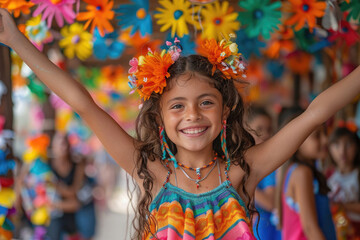 Lively moment capturing the excitement of breaking piñatas during Cinco de Mayo festivities - obrazy, fototapety, plakaty