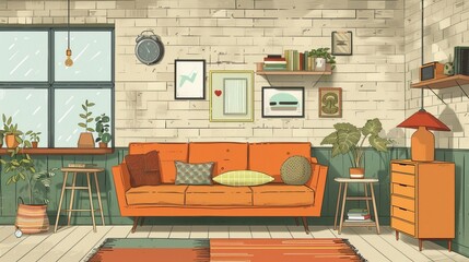 Zero-Waste Home Interior: Upcycled Furniture and Decor Illustration