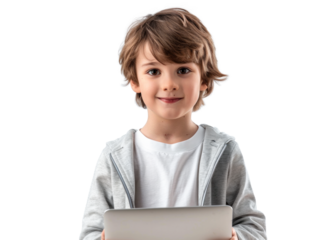 Boy with Tablet on Transparent Background