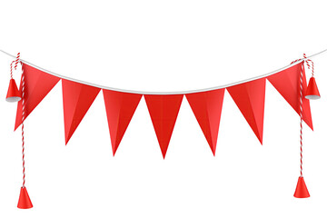 red pennant banners flags with string cutout png isolated on white or transparent background