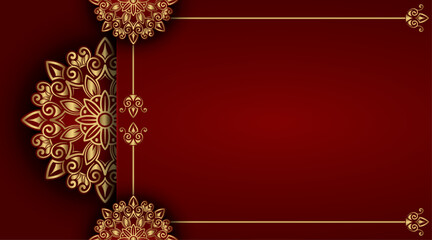 luxury red background with golden mandala ornament