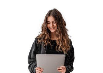 Naklejka premium Smiling Woman Using Laptop