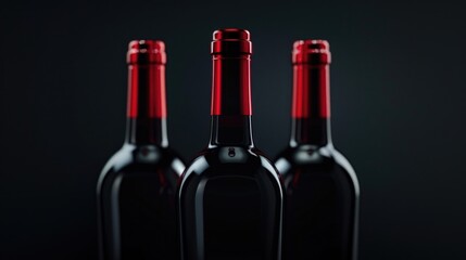 Three bottles of red wine with red caps - Powered by Adobe