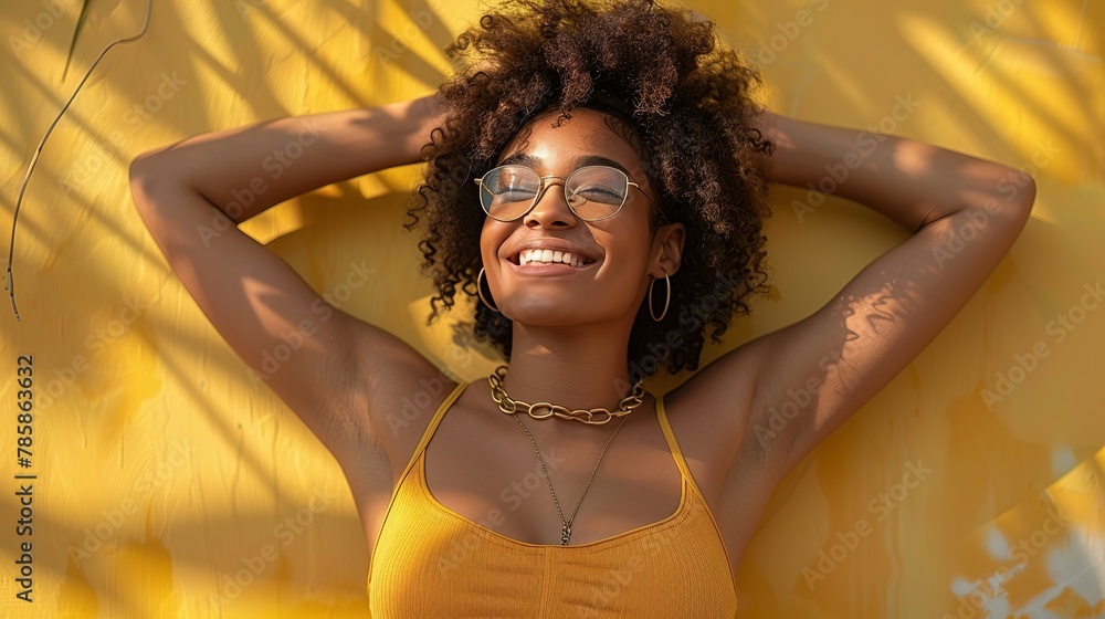 Wall mural body positive young woman celebrating her natural body and beauty