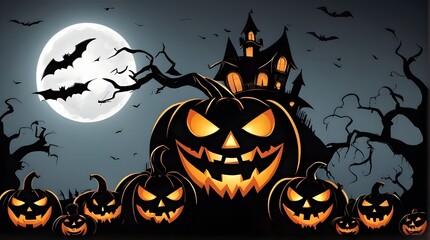 Halloween banner illustration with scary pumpkins background concept alim graphic