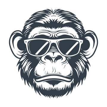 Monkey head with sunglass vintage woodcut style drawing vector