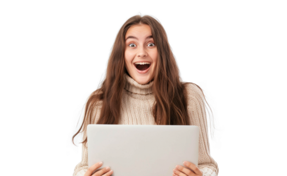 Excited Woman Using Laptop