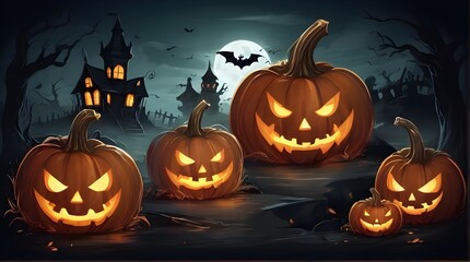 Halloween banner illustration with scary pumpkins background concept alim graphic