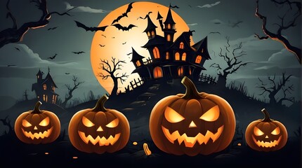 Halloween banner illustration with scary pumpkins background concept alim graphic