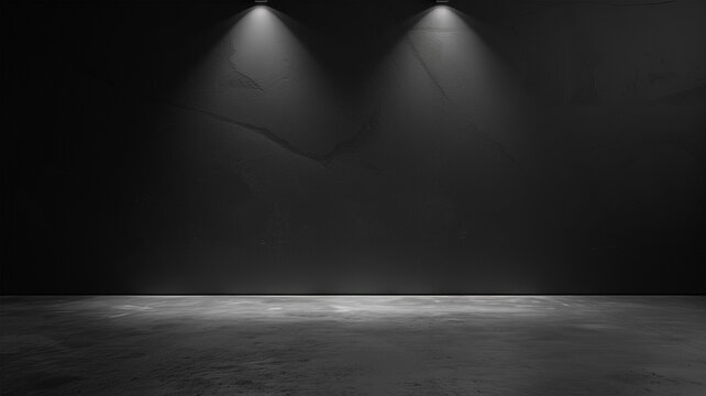 Dark Empty Room with Two Spotlight in The Middle