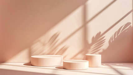 Three Cylinder Pedestal Sitting on a Pastel Colored Background with Soft Ambient Shadow