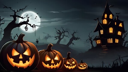 Fototapeta na wymiar Halloween banner illustration with scary pumpkins background concept alim graphic