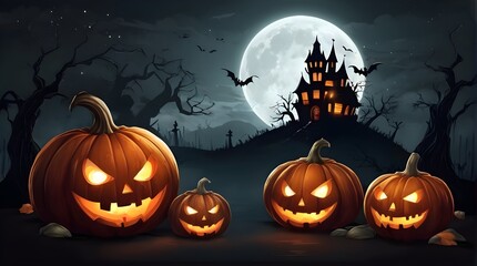 Halloween banner illustration with scary pumpkins background concept alim graphic