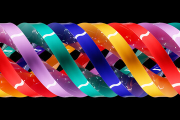 3d illustration of a stereo strip of different colors. Geometric stripes similar to waves. Simplified blue dna line