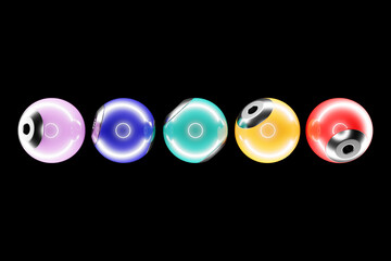 3d illustration of a   colorful  spheres on a  black  background. Digital metaball background of flying