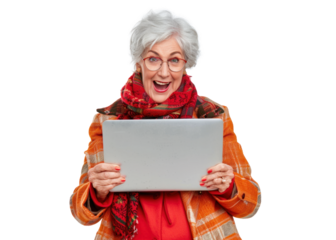 Senior Woman With Laptop Excited Expression
