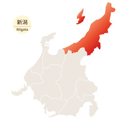 新潟県の明るく美しい地図、中部地方の中の新潟県