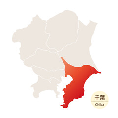 千葉県の明るく美しい地図、関東地方の中の千葉県