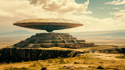 UFO hovers over Aztec temple