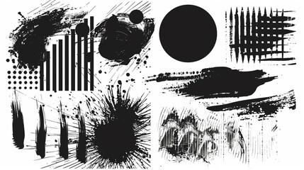 A bundle of black and white paint brushes with various ink brush strokes. ai generated