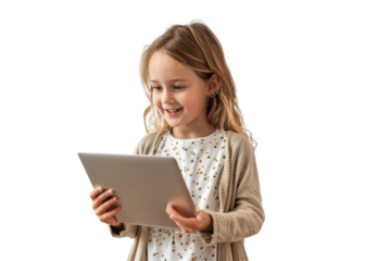 Young Girl Smiling Using Tablet