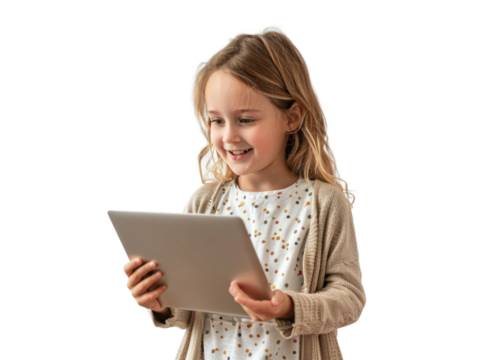 Young Girl Smiling Using Tablet