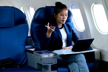 young businesswoman Meeting with business partners via tablet