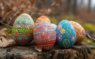 Easter eggs with beautiful colorful motifs