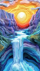 Angel Falls Waterfall Waterfalls Sunrise Sunset Landscape Paper Cut Phone Vertical Wallpaper Background Illustration	

