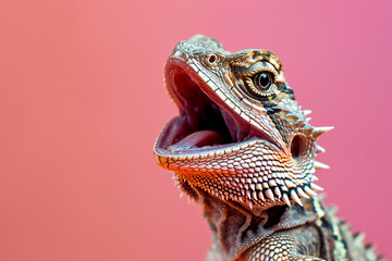 close-up lizard on a pink background