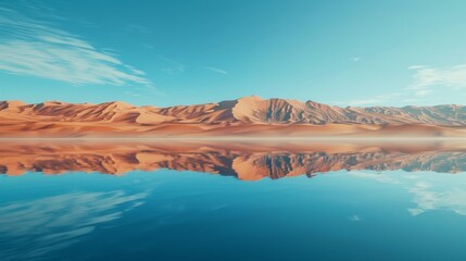 Fototapeta na wymiar Abstract desert reflections: a minimalist shot of a mirage shimmering on the horizon.