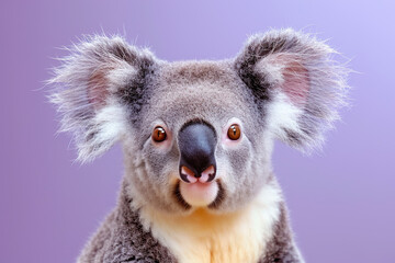 A koala with its mouth open and looking at the camera